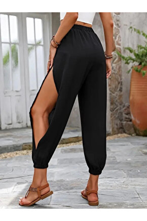 MDB Kadın Yüksek Belli Yanlardan çapraz Detay Yırtmaçlı Viskon Pantolon
