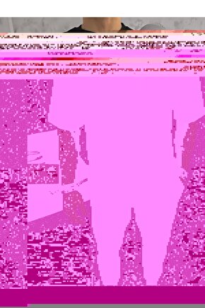 Unisex Bisiklet Yaka Baskılı Oversize T-Shirt - Siyah