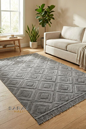 Dizayn Kaymaz Taban Koridor Halısı Kesme Yolluk Mutfak Halısı Modern Salon Halısı 1089 ANTRASİT