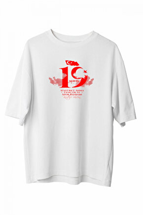 19 Mayıs Unisex Baskılı T-shirt - Beyaz