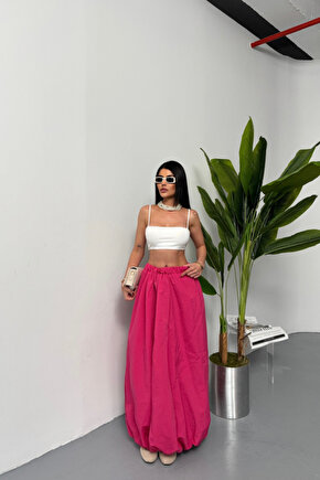 munn collection BEL LASTİKLİ BALON ETEK ŞANEL BOY SOFT KUMAŞ - Fuşya