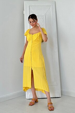 munn collection Sarı Prenses Yaka Elbise