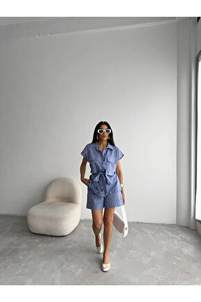 KETEN BAĞAAI KOSUZ GÖEK DUBE PAÇA ŞORT TAKI acivert