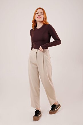 MODAVERA Kapama Cep Detaylı Krem Pantolon