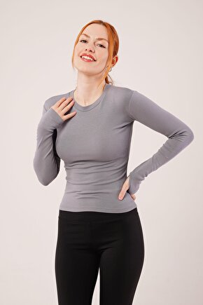 munn collection Uzun Kollu Basic Gri Bluz