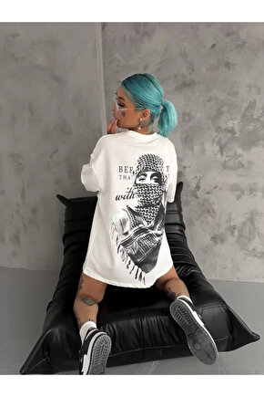 MDB Unisex Baskılı Oversize Thirt Beyaz