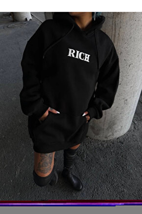 MDB Uzun Kol Kapşonlu Göğüs Baskılı weathirt iyah