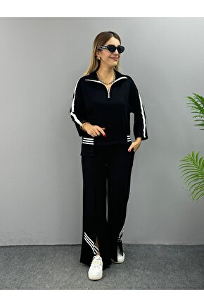 Kadın Polo Yaka Paça Yırtmaçlı Ribanalı İkili Takım