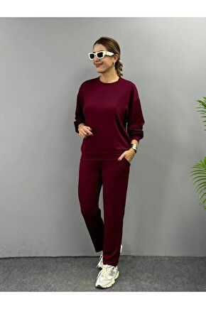 Kadın Uzun Kollu Bisiklet Yaka Viskon Iki Iplik Bluz Ve Pantolon Ikili Takım