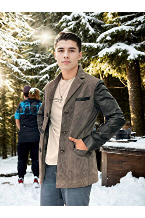 Erkek Nubuk Deri Ceket - Siyah