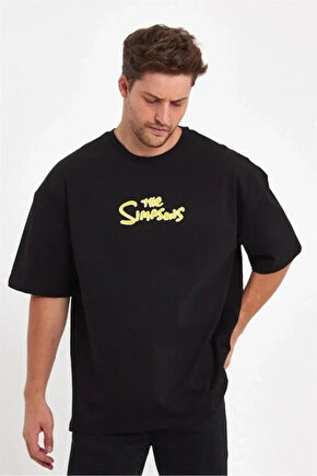 Erkek Sırt Baskılı Bisiklet Yaka Oversize T-shirt - Siyah