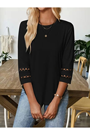 Kadın Uzun Kollu Bisiklet Yaka Truvakar Kollu Viskon Bluz