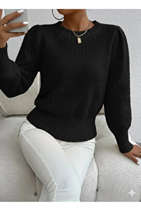 Kadın Uzun Kollu Bisiklet Yaka Triko Bluz