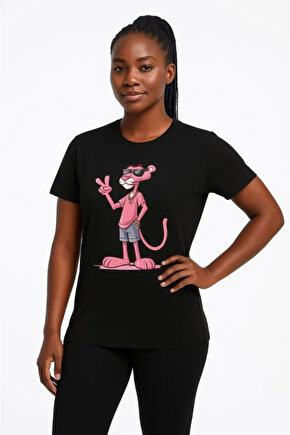 Bisiklet Yaka Kısa Kollu Baskılı T-shirt - Siyah