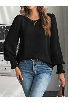 Kadın Uzun Kollu Yuvarlak Yaka Aerobin Bluz