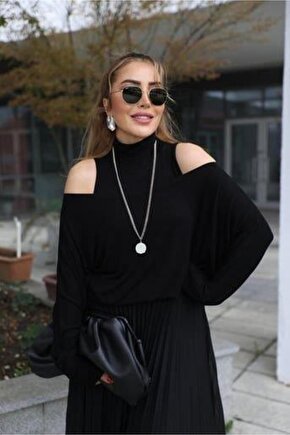 Kadın Triko Plise Ve Tül Detay Iki Parça Elbise