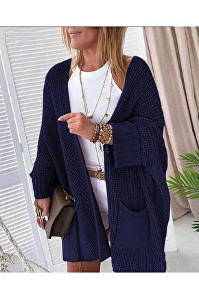 MDB Oversize Kalıp Cepli Salaş Triko Hırka Laci