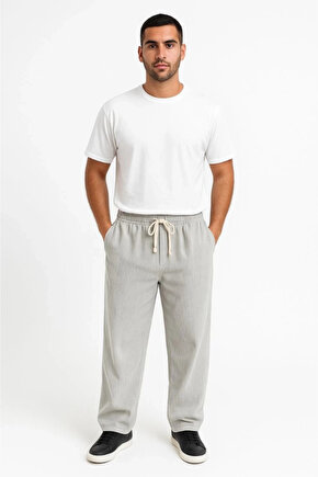 MDB Erkek Fitilli Kadife Cepli Buggy Pantolon Oversize Rahat Kalıp Gri