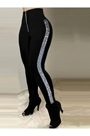 Kadın Yüksek Bel Yan şerit Detaylı Dalgıç Tayt