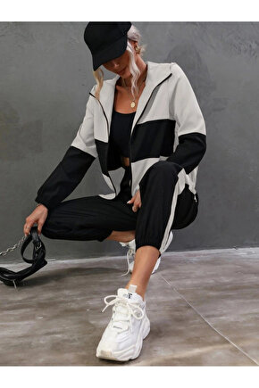 Kadın Uzun Kollu Kapşonlu önden Fermuarlı Viskon Iki Iplik Bluz Ve Pantolon Ikili Takım