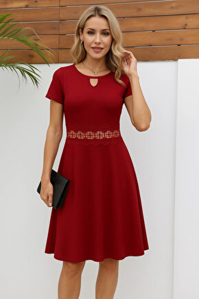 Kadın Kısa Kollu Yuvarlak Yaka Damla Detaylı Janjan Elbise