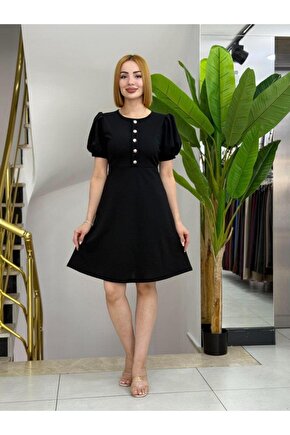 Kadın Kısa Kollu Bisiklet Yaka önden Düğmeli Ithal Krep Elbise