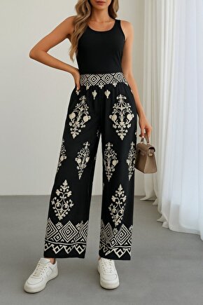 EQURİ Kadın Yüksek Bel Desenli Lastikli Süprem Pantolon