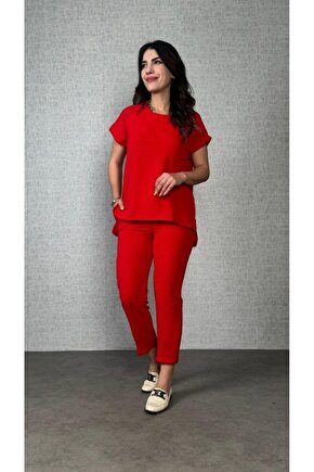 EQURİ Kadın Kısa Kollu Yuvarlak Yaka Aerobin Bluz Ve Pantolon Ikili Takım