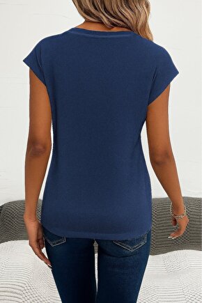 EQURİ Kadın Kısa Kollu V Yakalı Kalp Desen Viskon Bluz