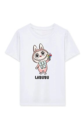 Kız Labubu Çocuk Baskılı T-Shirt - Beyaz