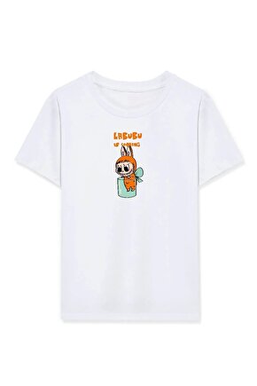 Kız Labubu Çocuk Baskılı T-Shirt - Beyaz