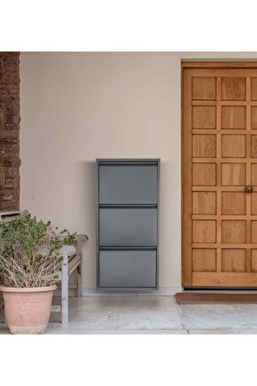 3’lü Metal Ayakkabılık (Antrasit) | Dar Alanlar İçin Akıllı Çözüm