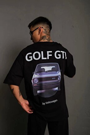 Kadın Sırt Golf Gtı Baskılı Oversize T-shirt - Siyah