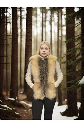 Kadın Kolsuz Hakiki Yelek - Fuşya