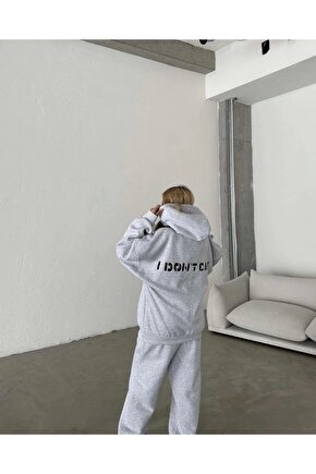 Nakış İşlemeli Üç İplik Sweat Takım- Gri