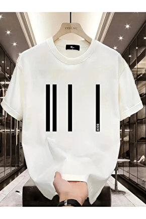 AICG Ön Arka Baskılı Bisiklet Yaka Kadın Oversize Bisiklet Yaka T-shirt - Beyaz