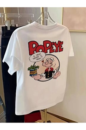 Erkek Oversize Tişörtü Popeye the Sailor Retro Vintage Ispanak | Hediye olarak idealdir, farklı boy