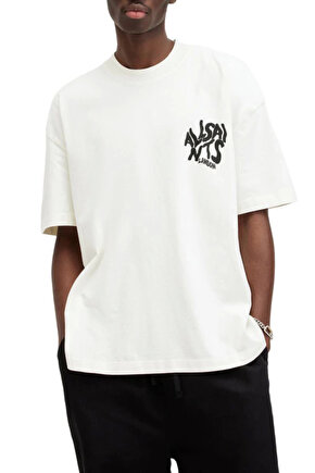 Erkek Baskılı Oversize T-shirt - Beyaz