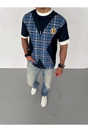 Unisex Bisiklet Yaka Baskılı Oversize T-Shirt - Siyah