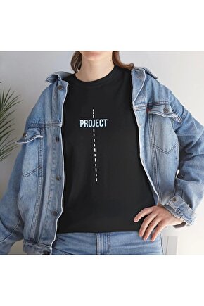 Unisex Kadın Bisiklet Yaka Baskılı T-Shirt - Siyah