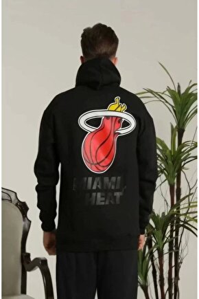 Unisex Kapşonlu Baskılı Sweetshirt - Siyah