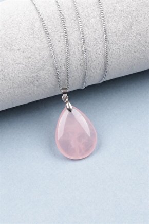 Pembe Kuvars Doğal Taş Kolye