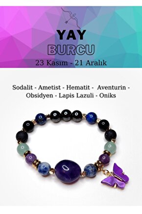 YAY BURCU KADIN BİLEKLİĞİ SODALİT-AMETİST-HEMATİT-AVENTURİN-OBSİDYEN-LAPİS-ONİKS