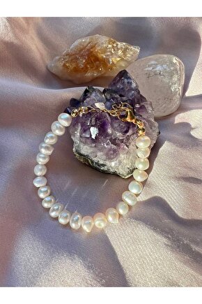 Gerçek inci bileklik çelik klipsli