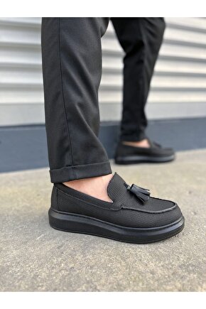 JY154 Blaze Bağcıksız Püsküllü Keten Erkek Günlük Spor Klasik Ayakkabı KST - Siyah