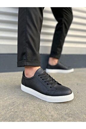 JY165 Elite Bağcıklı Cilt Erkek Günlük Sneaker Ayakkabı CBT - Siyah