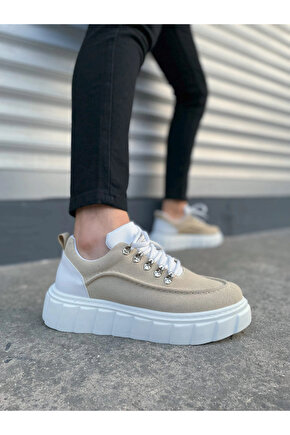 JY010 Cloud Bağcıklı Süet Erkek Günlük Sneaker Ayakkabı SBT - KremBeyaz