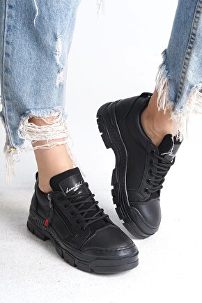 AGATHA Bağcıklı Fermuarlı Ortopedik Taban Kadın Sneaker Spor Ayakkabı CST - Siyah
