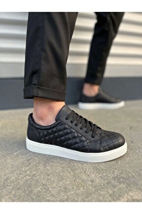 JY166 Prestige Bağcıklı Cilt Kapitone Desenli Erkek Günlük Sneaker Ayakkabı CBT - Siyah