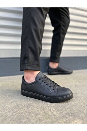 JY165 Elite Bağcıklı Cilt Erkek Günlük Sneaker Ayakkabı CST - Siyah